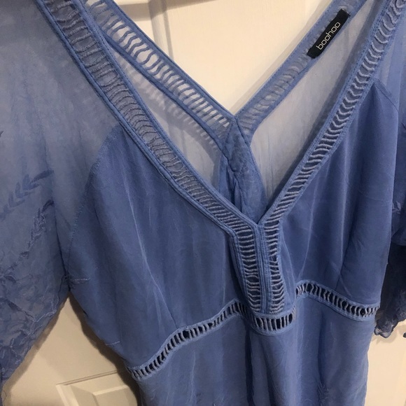 Boohoo Blue Sheer & Lace Dress Cocktail Party Photoshoot Baby Shower - Picture 4 of 11